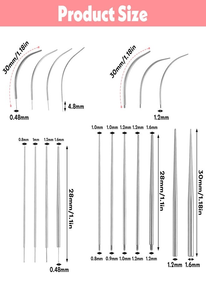 Josojoou 18PCS Stainless Steel Piercings Taper, 14G/16G/18G/20G Ear Piercing Needle, Piercing Taper Insertion Tool for Nose Studs, Lip Rings, Earrings (Curved, Straight Needle Silver) - Image 2